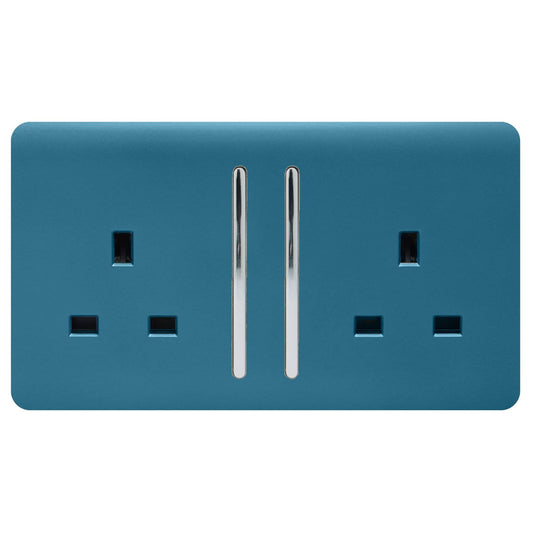 Trendi Switch 2 Gang Long Switched Plug Socketin Ocean Blue