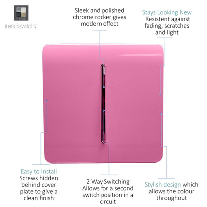 Trendi Switch 1 Gang 1 or 2 way Rocker Light Switch in Candy Pink