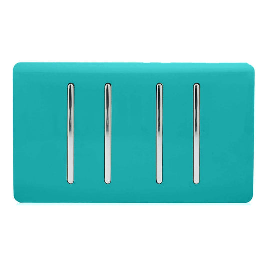 Trendi Switch 4 Gang Light Switch (1x 1 or 2 Way & 3 x Intermediate)in Bright Teal