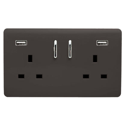 Trendi Switch 2 Gang USB 3100mA Plug Socket in Dark Mocha Brown