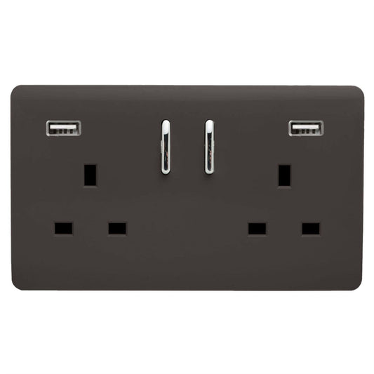 Trendi Switch 2 Gang USB 3100mA Plug Socketin Dark Mocha Brown