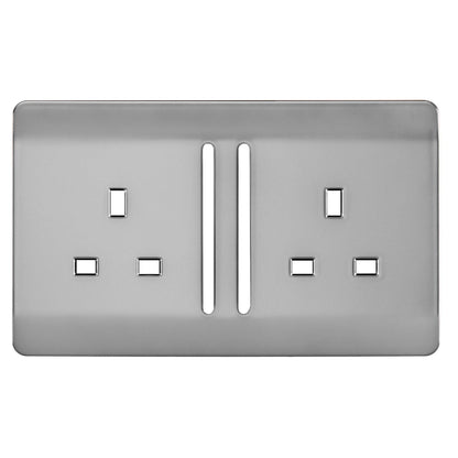 Trendi Switch 2 Gang Long Switched Spare Faceplate For Modern Designer Plug Socket in Brushed Steel