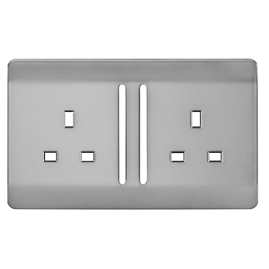 Trendi Switch 2 Gang Long Switched Spare Faceplate For Modern Designer Plug Socket in Brushed Steel