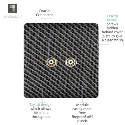 Trendi Switch 2 Gang Female Co-Axial Television Socket in Carbon Fibre