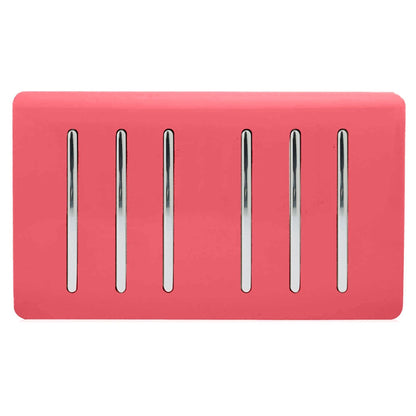 Trendi Switch 6 Gang 1 or 2 Way Light Switch in Strawberry Red