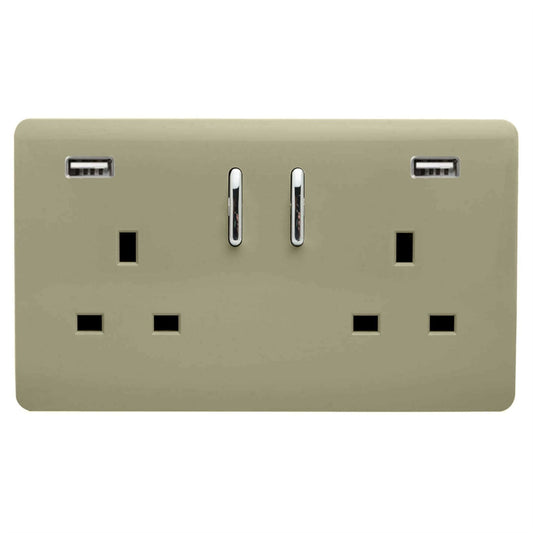 Trendi Switch 2 Gang USB 3100mA Plug Socketin Champagne Gold
