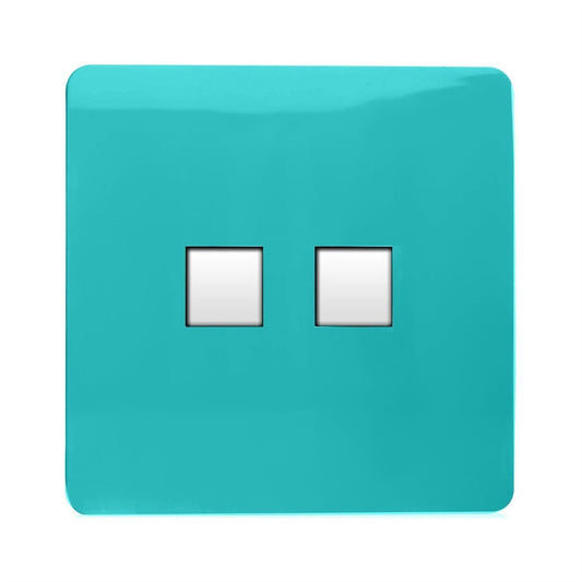 Trendi Switch 2 Gang RJ45 Cat 6 Modern Designer PC Ethernet Socketin Bright Teal