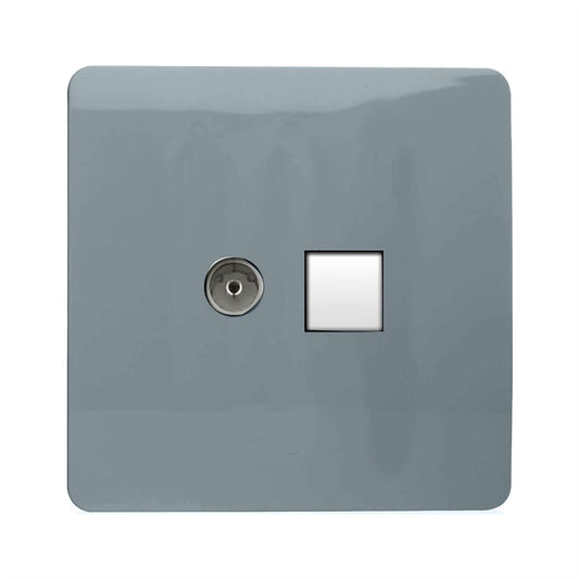 Trendi Switch 2 Gang TV Co-Axial & RJ45 Cat 6 Modern Designer PC Ethernet Socketsin Cool Grey