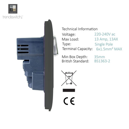 Trendi Switch 2 Gang 4 Port USB 2100mA Plug Socket in Charcoal Grey
