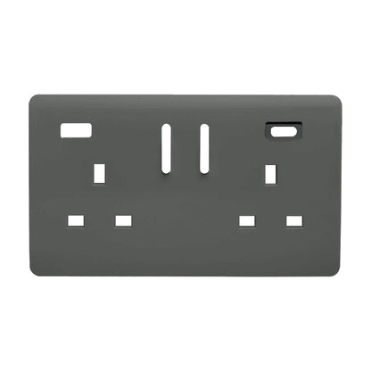 Trendi Switch 2 Gang Type A&C USB Spare Faceplate For Modern Designer Plug Socket in Charcoal Grey