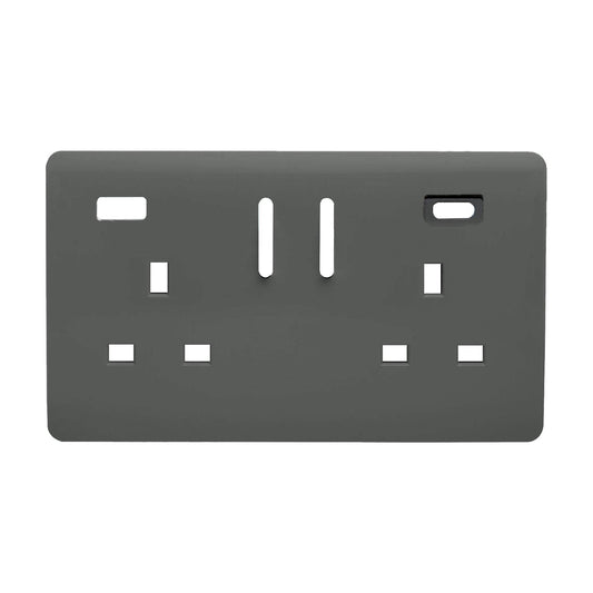 Trendi Switch 2 Gang Type A&C USB Spare Faceplate For Modern Designer Plug Socket in Charcoal Grey