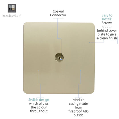 Trendi Switch 1 Gang Female Co-Axial Television Socket in Champagne Gold