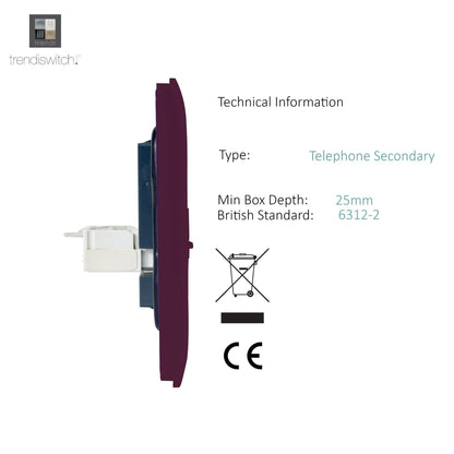 Trendi Switch 2 Gang Female TV Co-Axial & Telephone Slave Sockets in Plum Purple