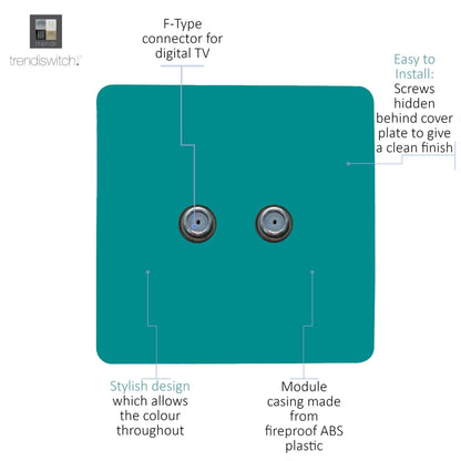 Trendi Switch 2 Gang Male F-Type Satellite Television Socket in Bright Teal