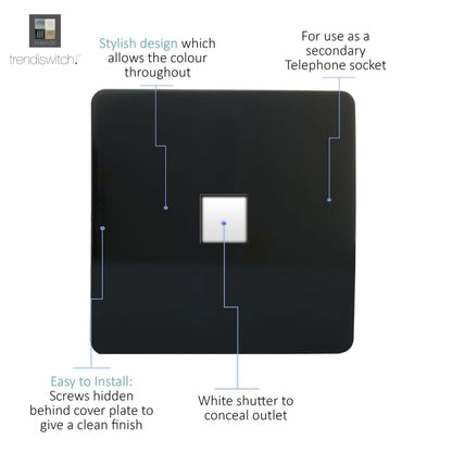 Trendi Switch 1 Gang Cat 3 Telephone Slave Socket in Piano Black