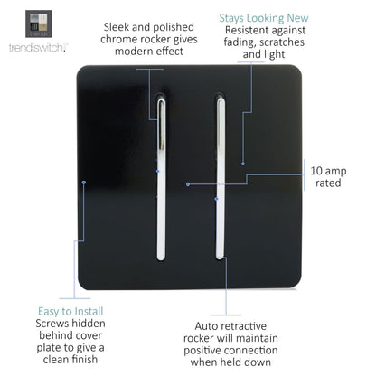 Trendi Switch 2 Gang Retractive Doorbell Switch in Piano Black