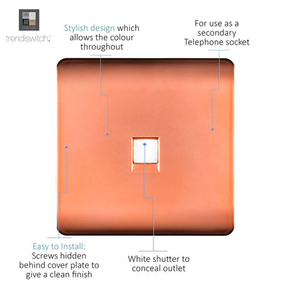 Trendi Switch 1 Gang Cat 3 Telephone Slave Socket in Copper