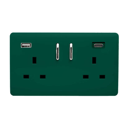 Trendi Switch 2 Gang USB 3100mA Type A & C USB Plug Socket in Dark Forest Green