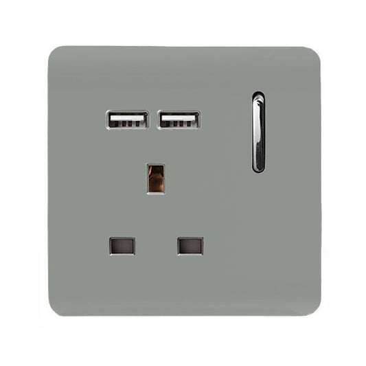 Trendi Switch 1 Gang USB 2100mA Plug Socketin Platinum Silver