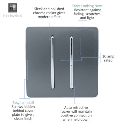 Trendi Switch 2 Gang Retractive Doorbell Switch in Warm Grey