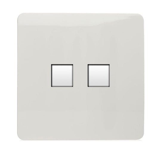 Trendi Switch 2 Gang RJ45 Cat 6 PC Ethernet & Modern Designer Telephone Slave Socketsin Ice White