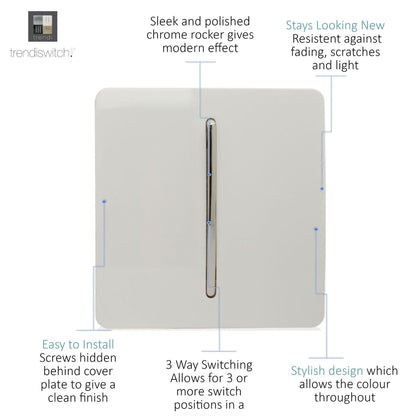 Trendi Switch 1 Gang Intermediate Rocker Light Switch in Ice White