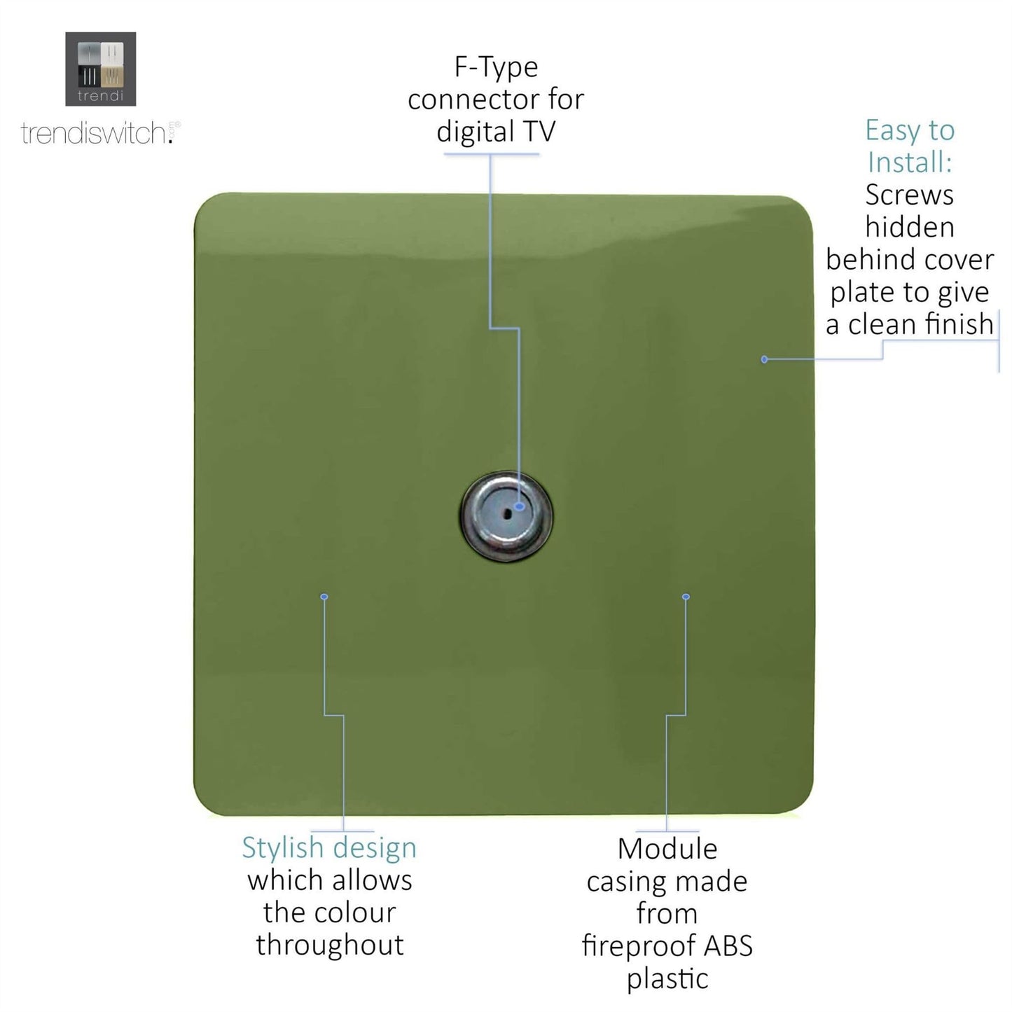 Trendi Switch 1 Gang Male F-Type Satellite Television Socketin Moss Green