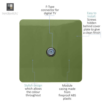 Trendi Switch 1 Gang Male F-Type Satellite Television Socket in Moss Green