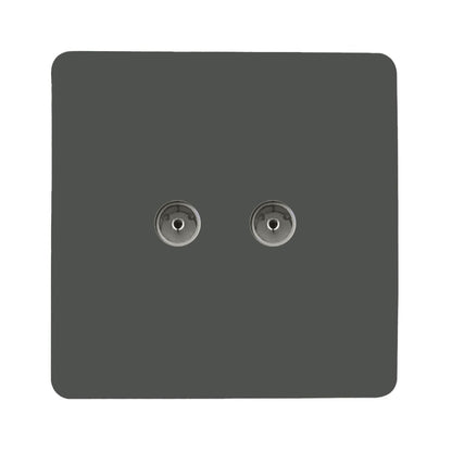 Trendi Switch 2 Gang Female Co-Axial Television Socket in Charcoal Grey