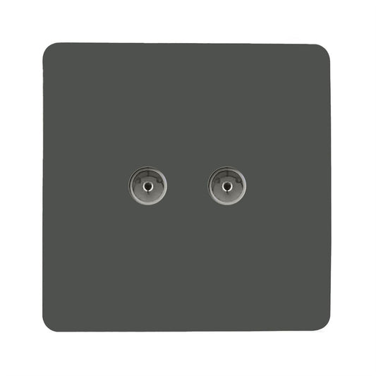 Trendi Switch 2 Gang Female Co-Axial Television Socketin Charcoal Grey