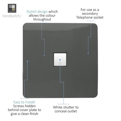Trendi Switch 1 Gang Cat 3 Telephone Slave Socket in Charcoal Grey