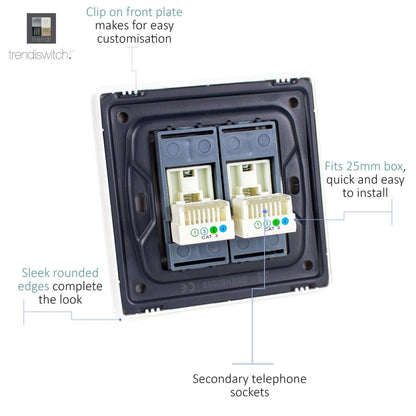 Trendi Switch 2 Gang Cat 3 Telephone Slave Socket in Warm Grey