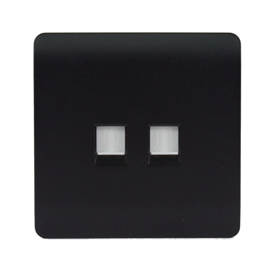 Trendi Switch 2 Gang Cat 3 Telephone Slave Socketin Matt Black