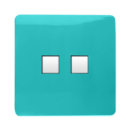 Trendi Switch 2 Gang RJ45 Cat 6 Modern Designer PC Ethernet Socket in Bright Teal