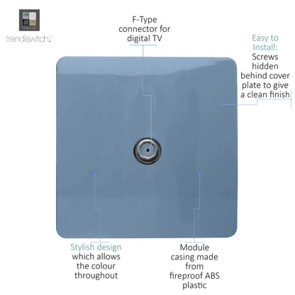Trendi Switch 1 Gang Male F-Type Satellite Television Socket in Sky Blue