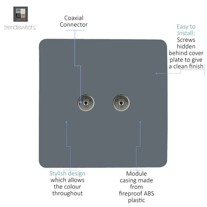Trendi Switch 2 Gang Female Co-Axial Television Socket in Warm Grey