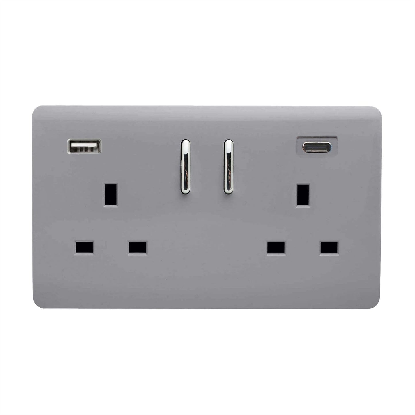Trendi Switch 2 Gang USB 3100mA Type A & C USB Plug Socket in Platinum Silver