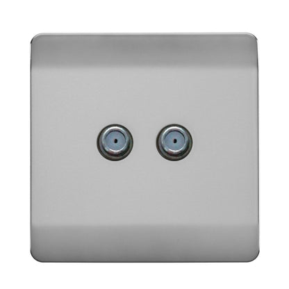 Trendi Switch 2 Gang Male F-Type Satellite Television Socket in Brushed Steel