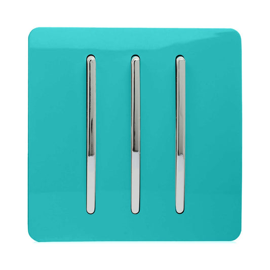 Trendi Switch 3 Gang 1 or 2 way Rocker Light Switchin Bright Teal