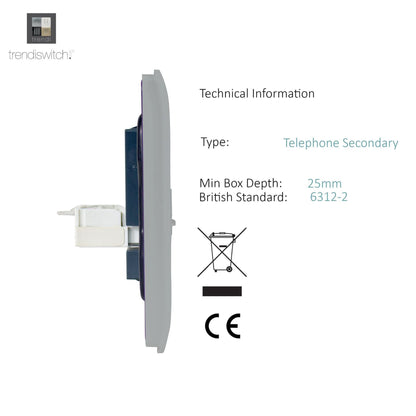 Trendi Switch 2 Gang Female TV Co-Axial & Telephone Slave Sockets in Brushed Steel