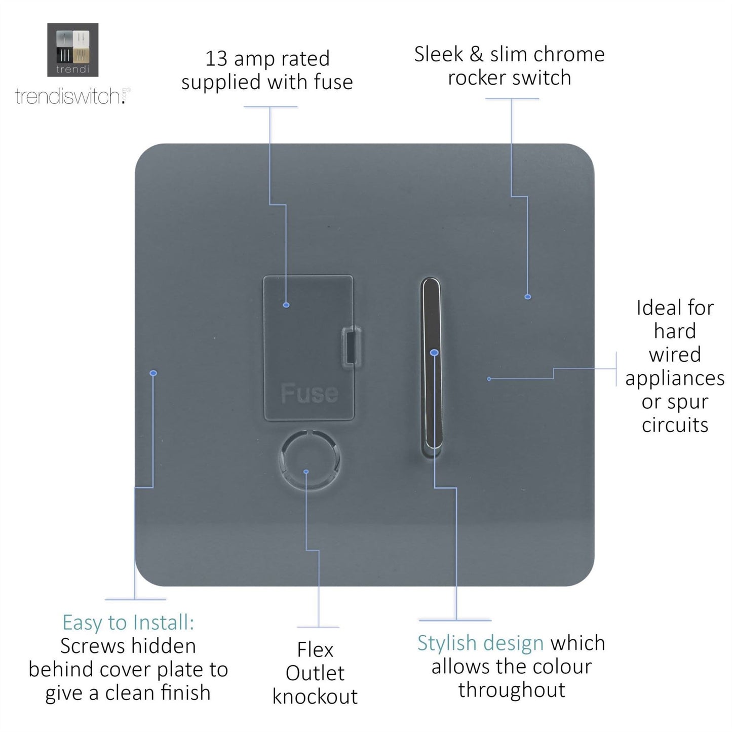 Trendi Switch 13 Amp Fused Spur with Flex Outlet in Warm Grey