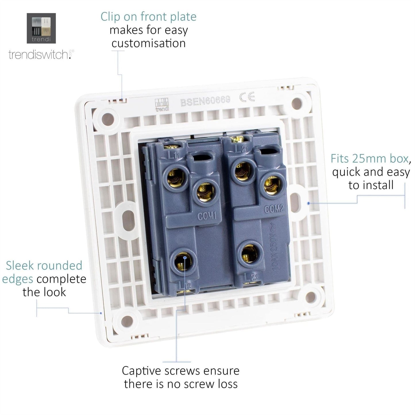 Trendi Switch 2 Gang 1 or 2 way Rocker Light Switch in Sky Blue