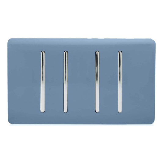 Trendi Switch 4 Gang Light Switch (3x 1 or 2 Way & 1 x Intermediate)in Sky Blue