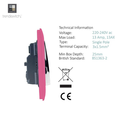 Trendi Switch 1 Gang 13 Amp Switched Plug Socket in Candy Pink