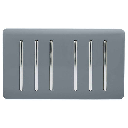 Trendi Switch 6 Gang 1 or 2 Way Light Switch in Warm Grey