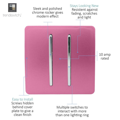 Trendi Switch 2 Gang Intermediate Rocker Light Switch in Candy Pink