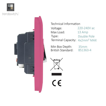 Trendi Switch 13 Amp Fused Spur with Flex Outlet in Candy Pink