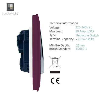 Trendi Switch 1 Gang Retractive Home Automation Switch in Plum Purple