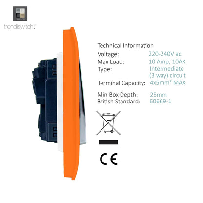 Trendi Switch 2 Gang Rocker Light Switch (1x 1 or 2 way & 1x Intermediate)in Sunset Orange