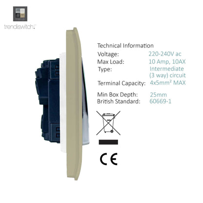 Trendi Switch 2 Gang Rocker Light Switch (1x 1 or 2 way & 1x Intermediate)in Champagne Gold